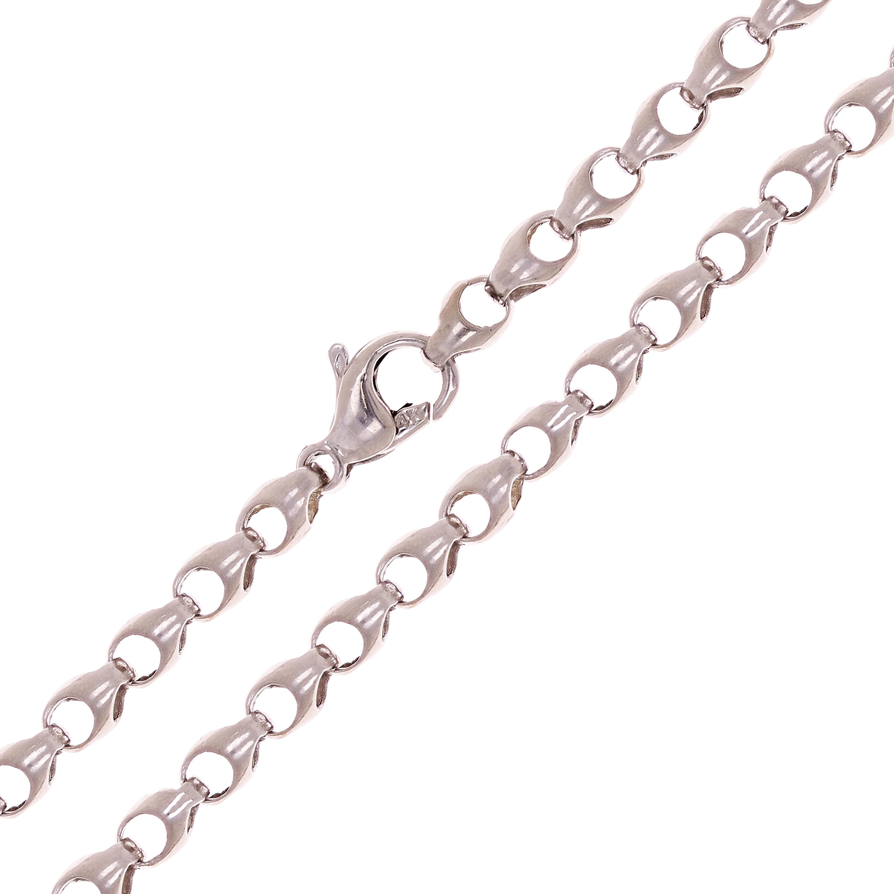 14k White Gold Handmade Fashion Link Necklace 30" 4.5mm 60 grams - White,30"