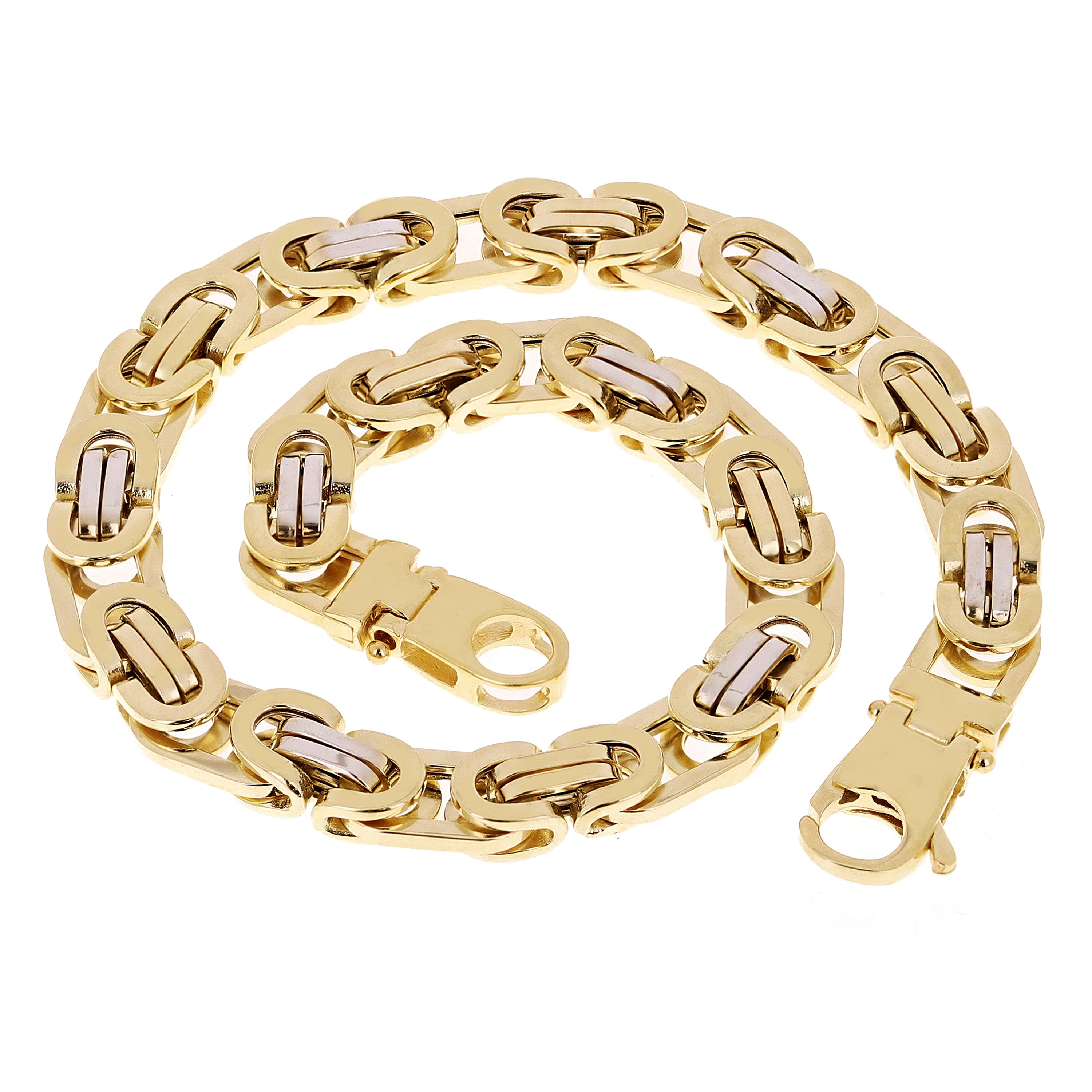 Italian 14k Two Tone Gold Hollow Byzantine Link Bracelet 6.5mm - 10mm 9" - 9.25"