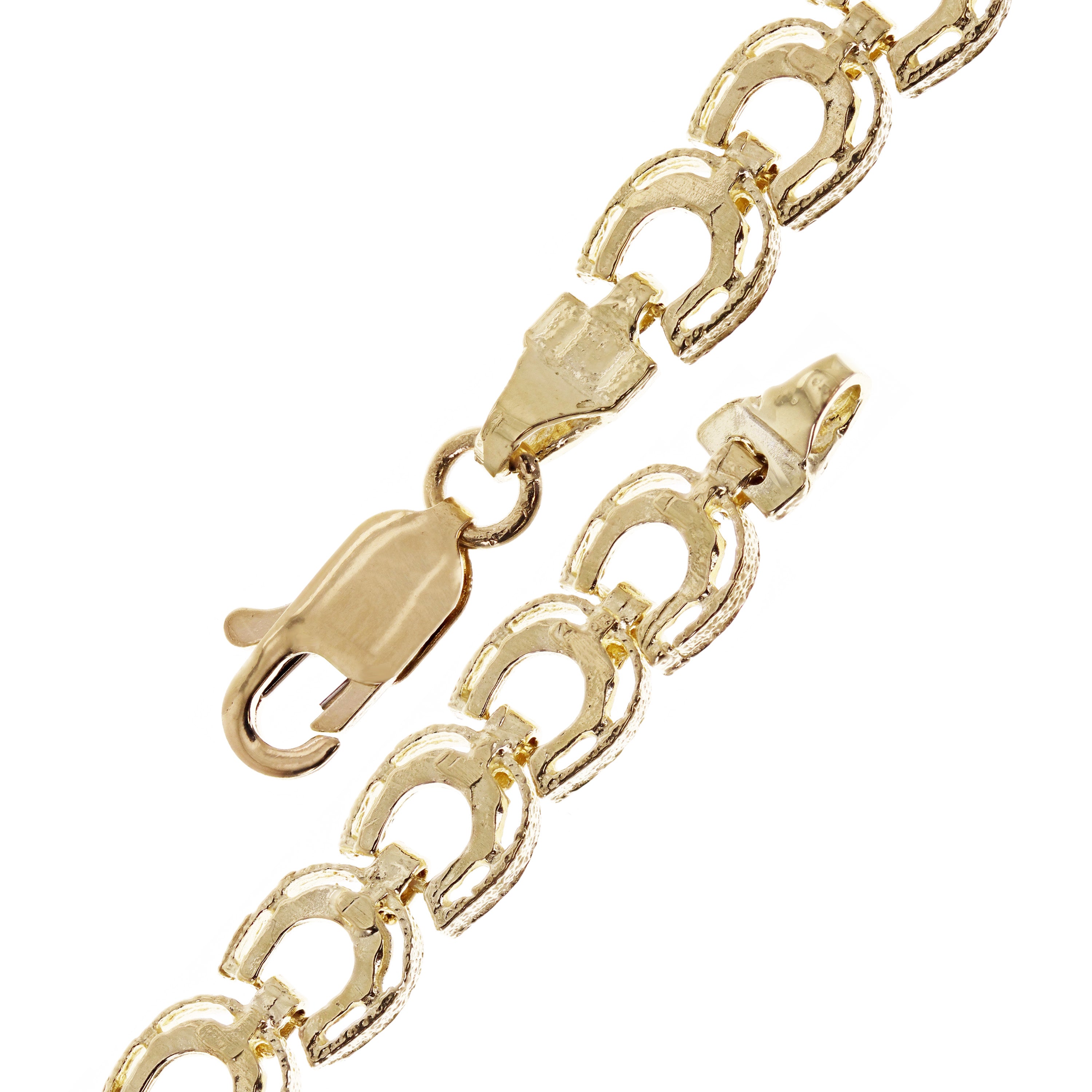 10k Yellow Gold Solid Diamond Cut Horse Shoe Link Bracelet 6.5" 6.4mm 7.2 grams - Yellow,6.5"