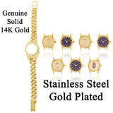 Women's 10k Yellow Gold Watch Link Wrist Watch Geneve with Diamond 6.25-6.75" - 6.25" - 6.75"