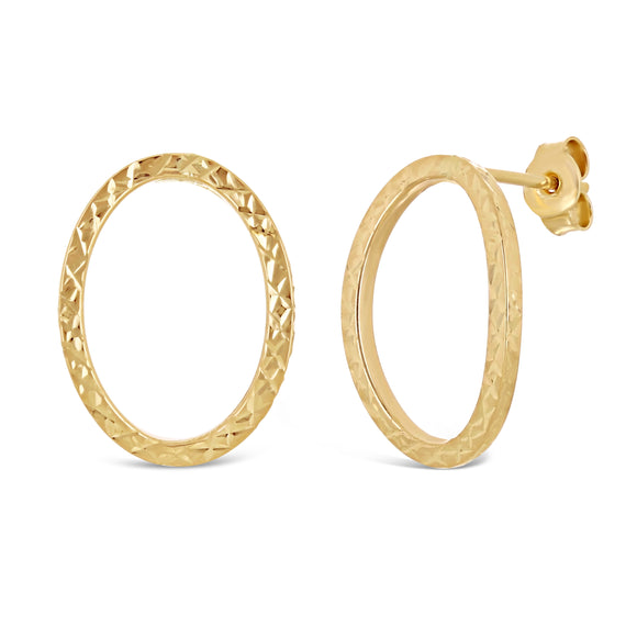Italian 14k Yellow Gold Diamond-Cut Eternity Circle Hoop Drop Stud Earrings - Diamond Cut Yellow