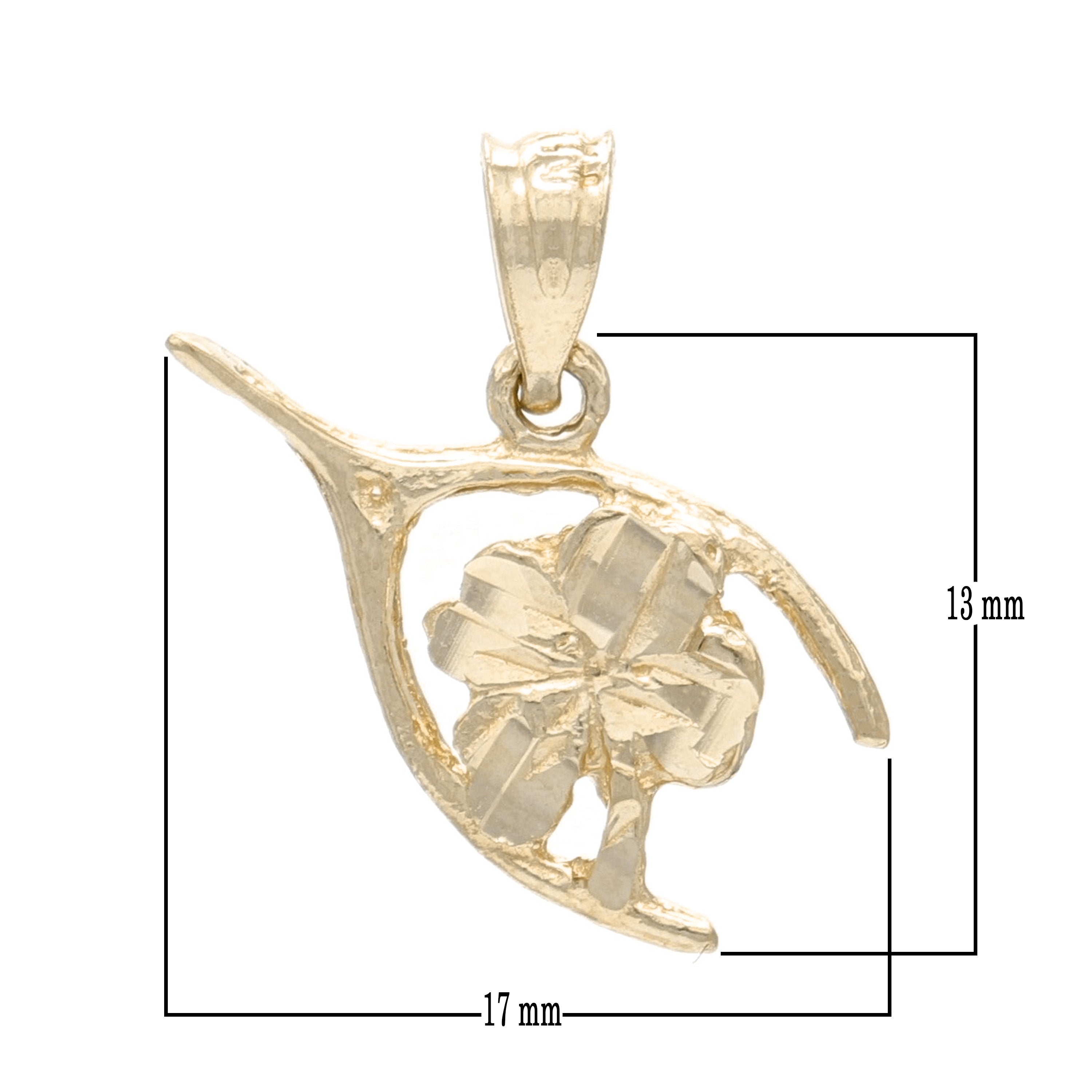 14k Yellow Gold Four Leaf Clover Lucky Wish Bone Charm Pendant 0.9 gram - Yellow