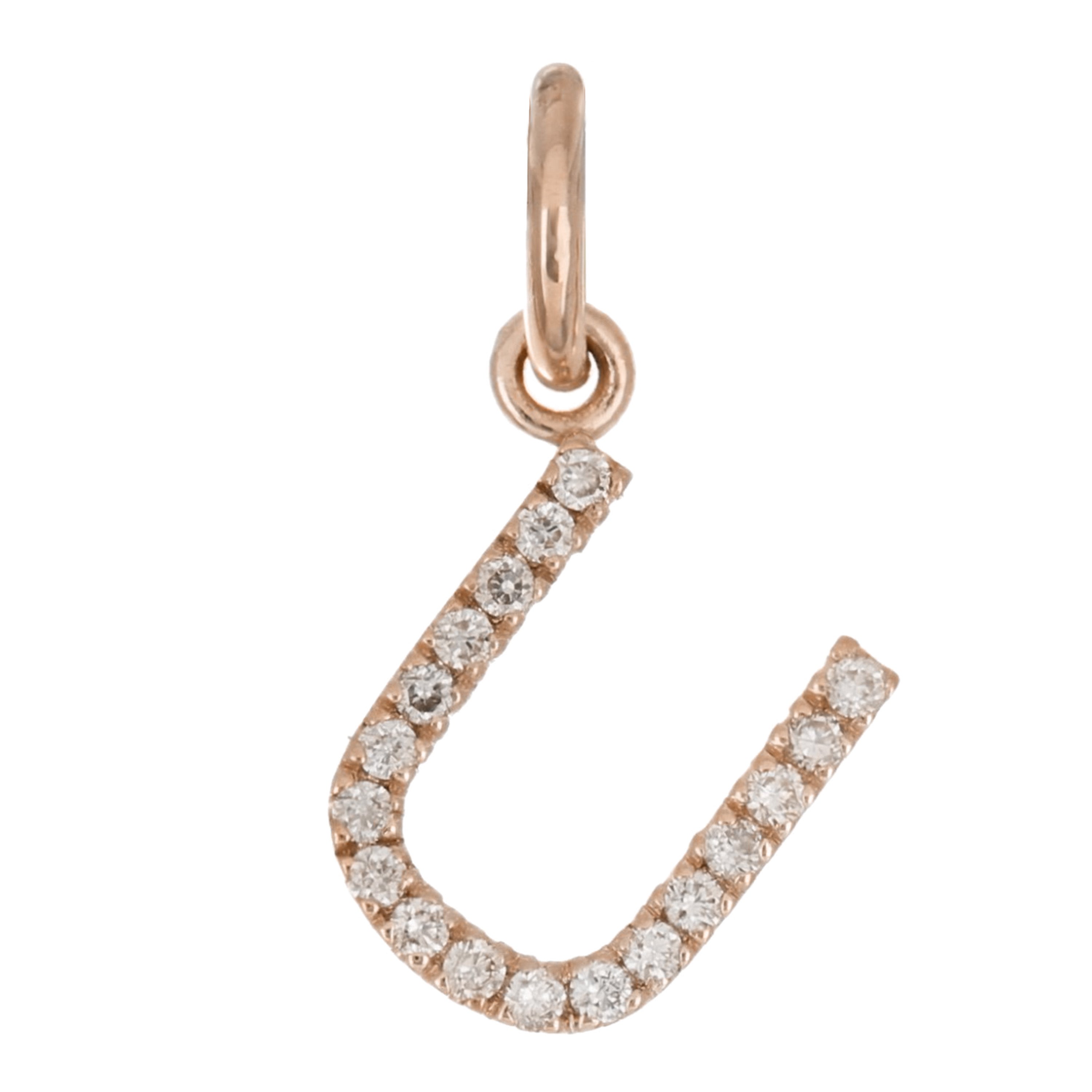14k Rose Gold Diamond Initial Letter U Charm Pendant - Letter U,Rose