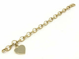 14k Yellow Gold Rolo Link  Heart Charm Bracelet 7.75" 16.5 grams
