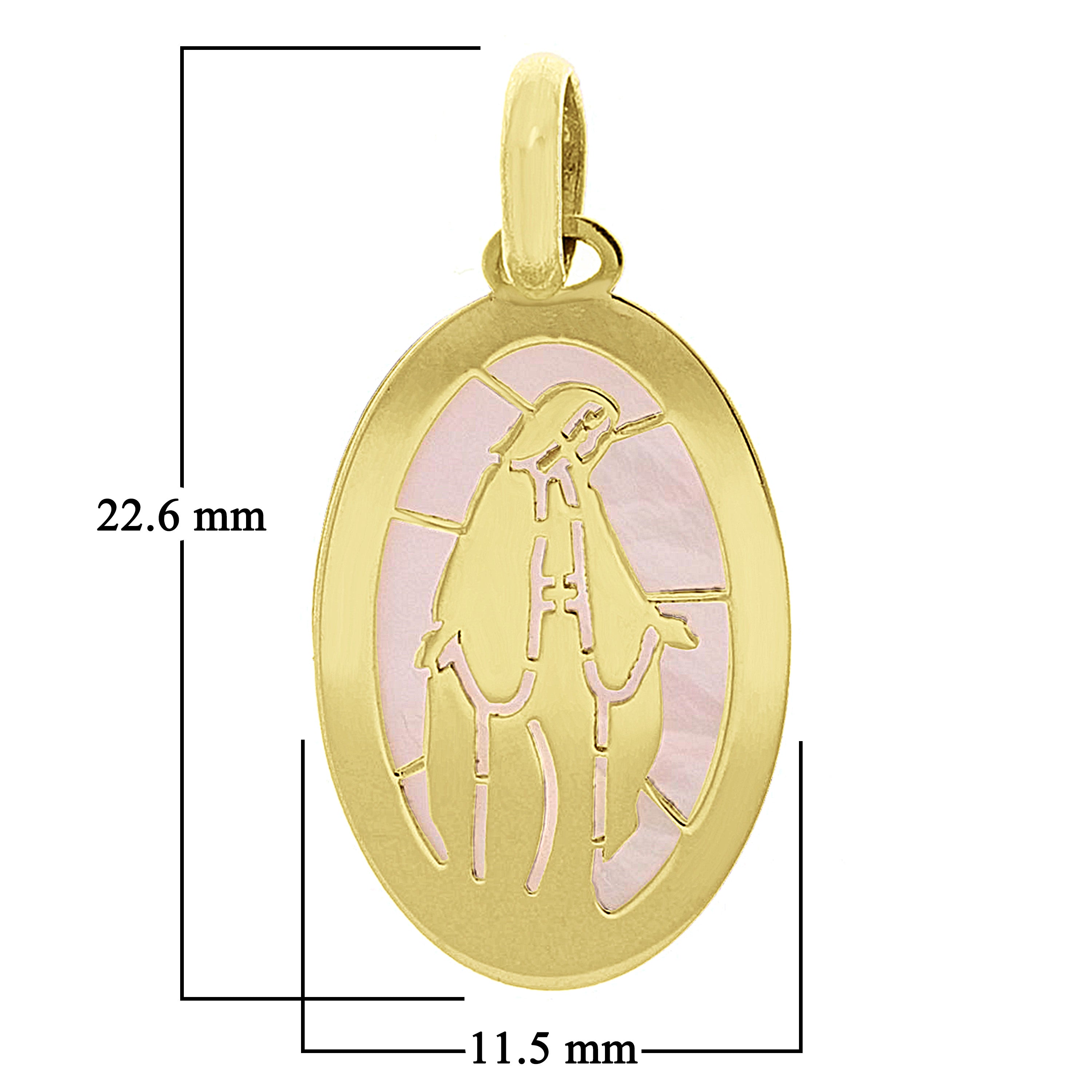 Italian 14k Yellow Gold Mother of Pearl Mother of God Virgin Mary Charm Pendant