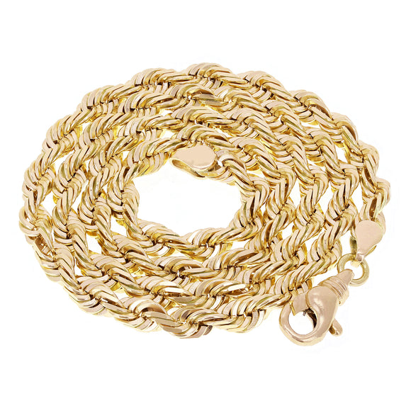 18k Yellow Gold Solid Diamond Cut Rope Chain Necklace 24