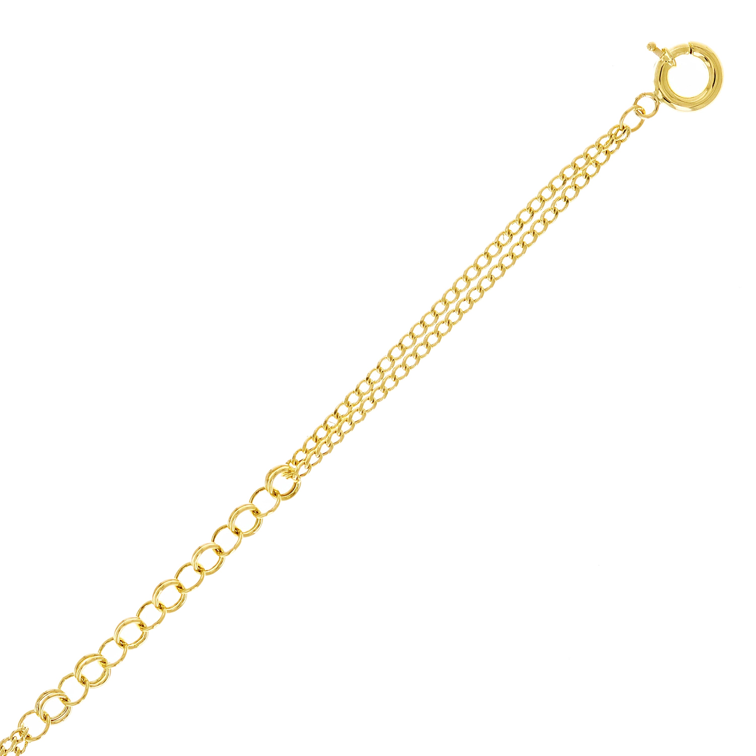 Italian 14k Yellow Gold Round & Double Cuban Link Chain Bracelet 7.5" 2.8 grams