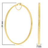 Italian 14k Yellow Gold Hollow Diamond Cut  Hoop Earrings 2.5" 3mm 4.2 grams