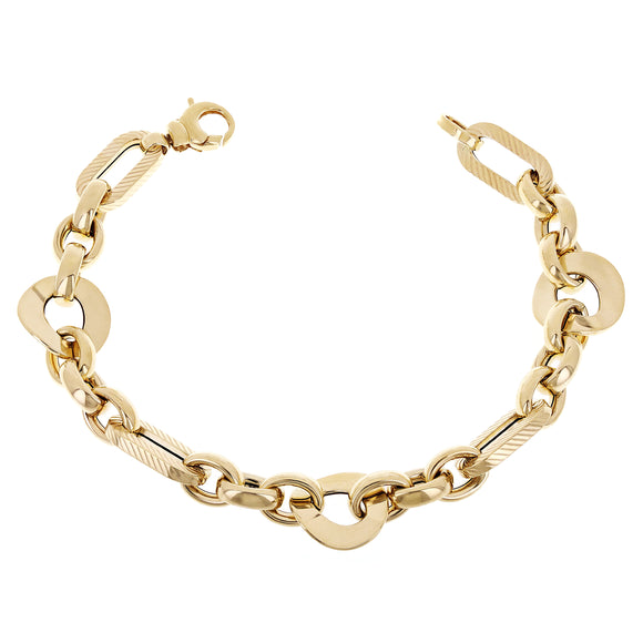 Italian 14k Yellow Gold Hollow Oval & Round Link Bracelet 8