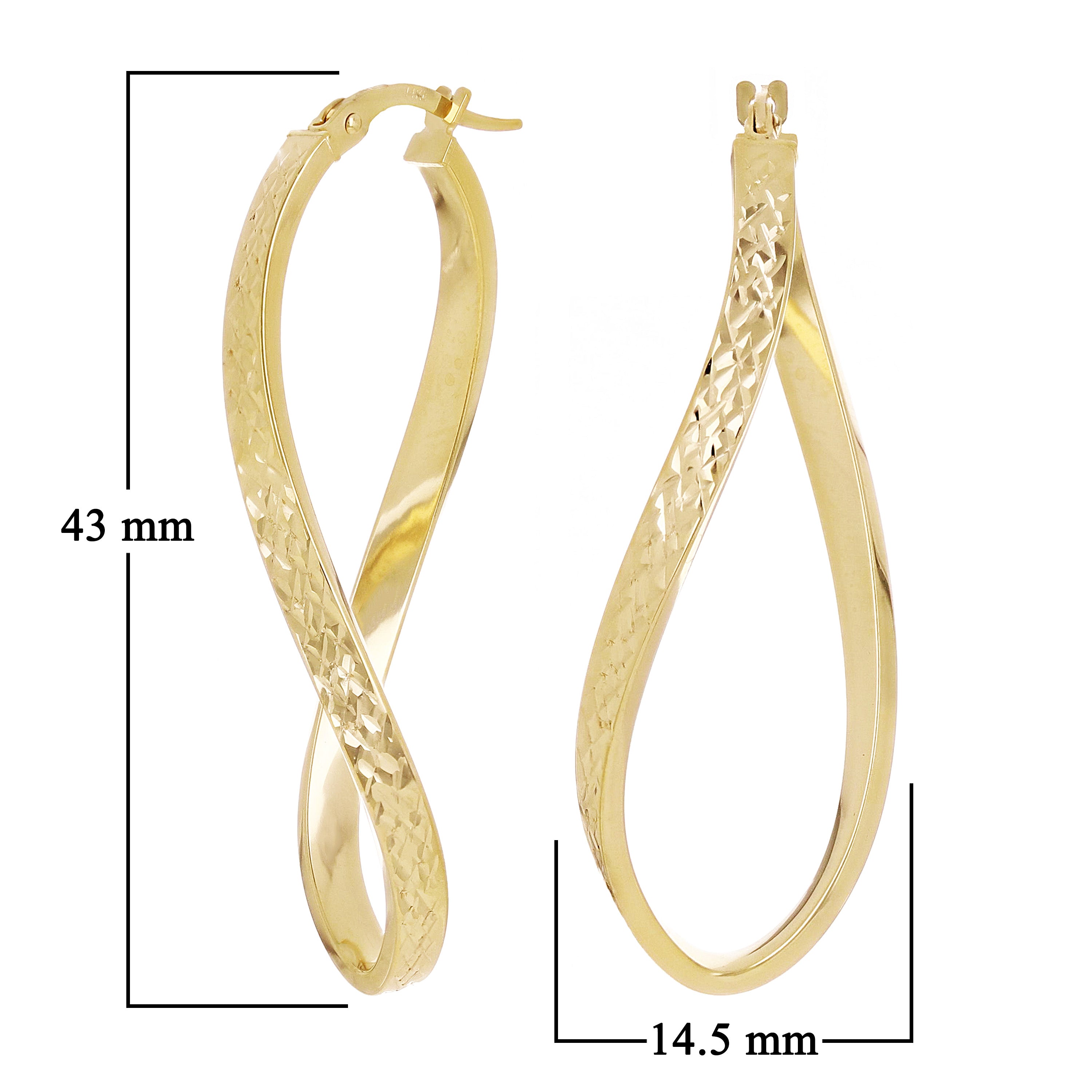 Italian 14k Yellow Gold Diamond Cut Twisted Oval Hoop Earrings 1.7" 14.5mm 2.5g