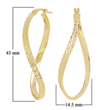 Italian 14k Yellow Gold Diamond Cut Twisted Oval Hoop Earrings 1.7" 14.5mm 2.5g