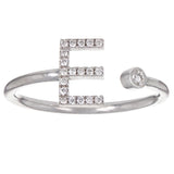 14k White Gold Diamond Initial Letter E Ring Size 6 - Letter E,White