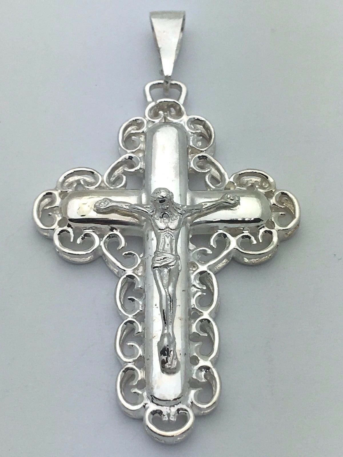 925 Sterling Silver Christian Jesus Christ Catholic Crucifix Cross Pendant 1.2"