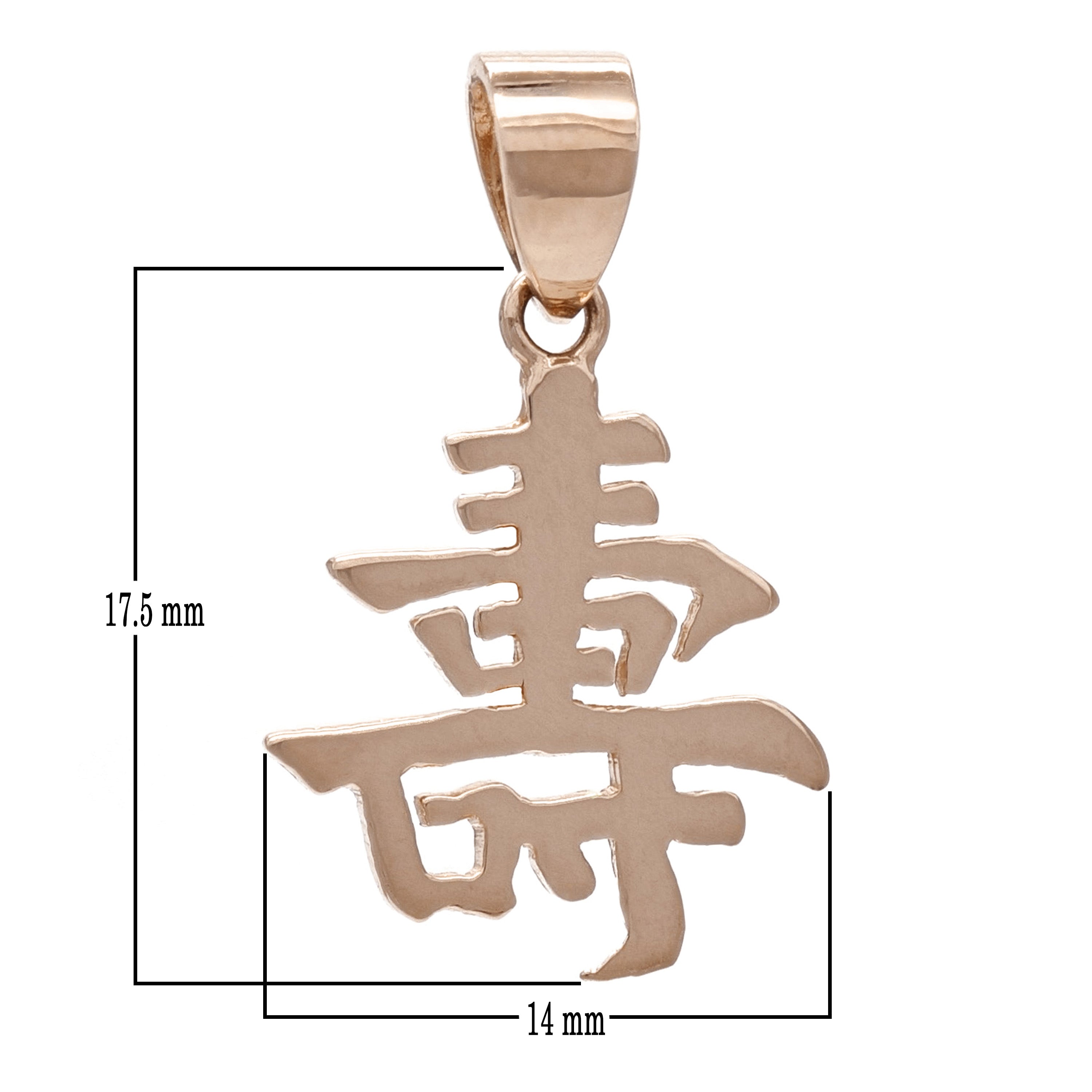 14k Yellow, White or Rose Gold Chinese Long Life Inscription Charm or Pendant