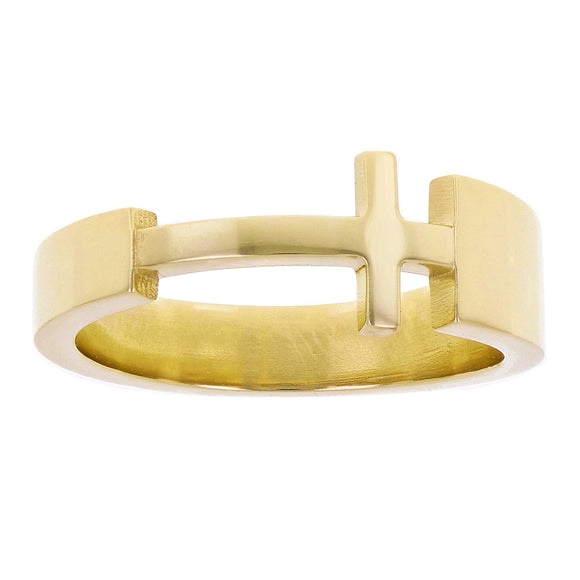 14k Yellow Gold Solid Sideways Cross Ring Band Size 8 - 7.7mm 5.8 grams