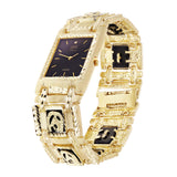 10k Yellow Gold Horse Shoe Black Onyx Bracelet Geneve Diamond Watch 7.5" 66.8g - Black Faceplate 7.5"