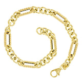 Italian 14k Yellow Gold Round & Rope Paper Clip Link Bracelet 7.5" 6.5mm 3.7 grams