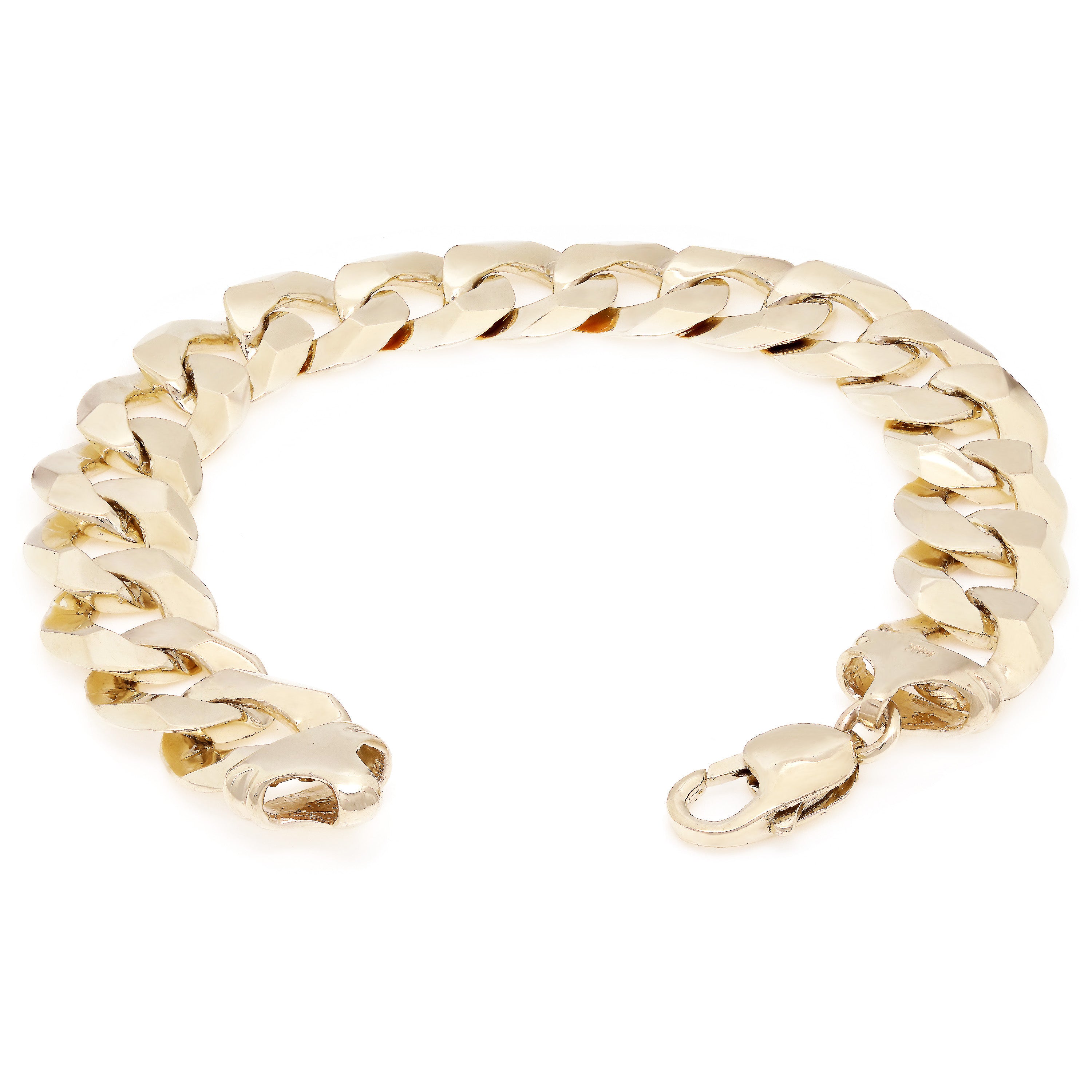 14k Yellow Gold Solid Flat Cuban Curb Chain Bracelet 7" 15.4mm 46.7 grams - 7"