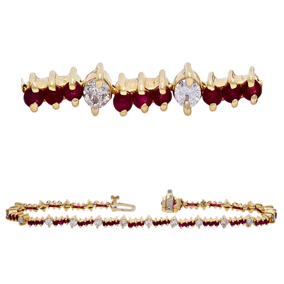 14k Yellow Gold 3.98ctw Ruby & Diamond Bar Link Bracelet 7