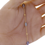 Italian 14k Yellow Gold Enamel Evil Eye Station Bracelet 7" 2.2 grams - 3 Oval Dark and Light Eyes