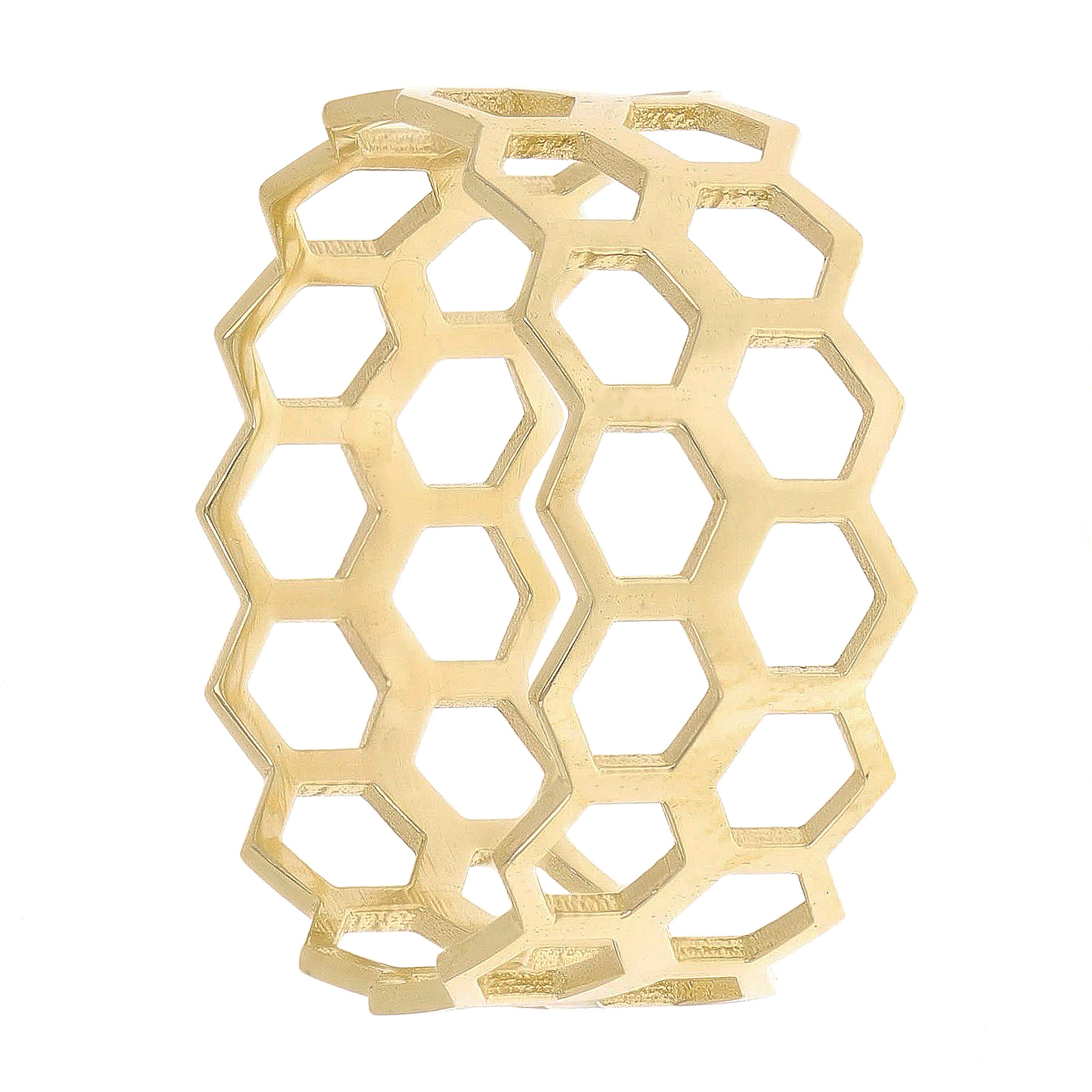 14k Yellow Gold Honeycomb Stackable Ring 8.5mm Size 7.5 1.7 grams