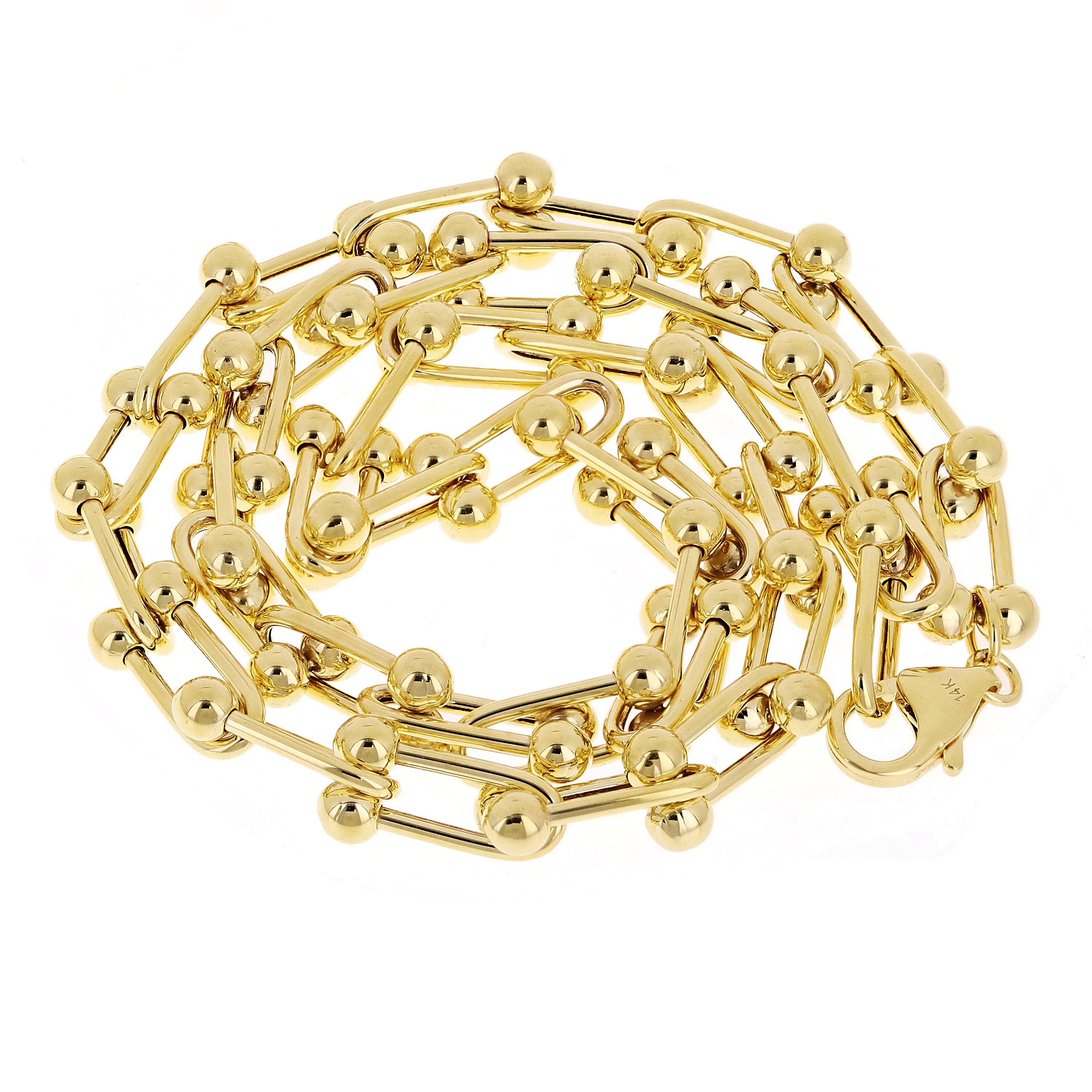 Italian 14k Yellow Gold Solid U Shape Hardwear Link Necklace 18" 8mm 24 grams - Yellow 8mm 18" 24 grams