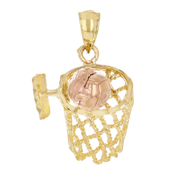 14k Rose & Yellow Gold Solid Basketball Ring Charm Pendant 3 grams