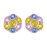 14k White Gold Multi Color Sapphire Gemstone Bouquet Flower Cluster Studs