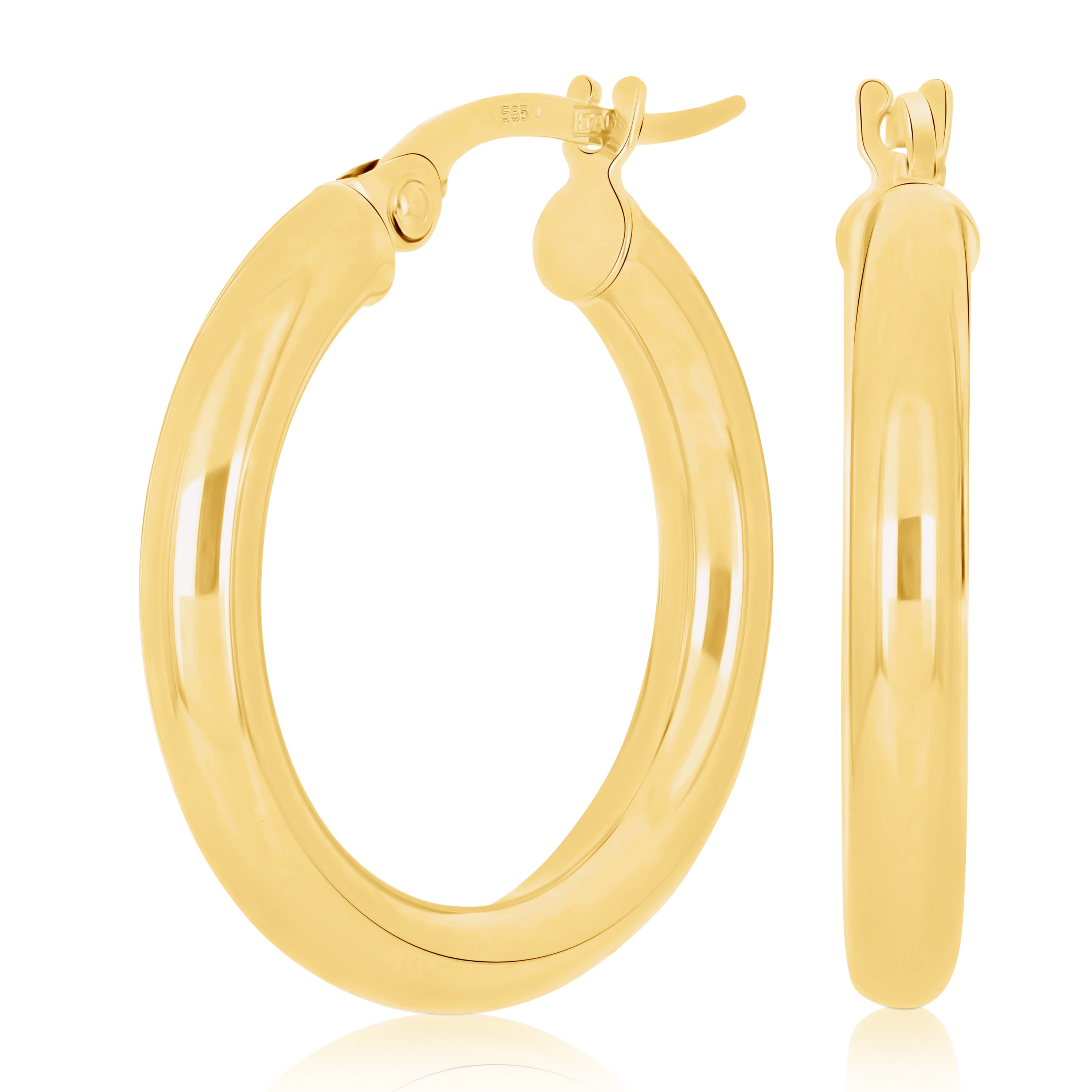 Italian 14k Yellow Gold High Polish 3mm 0.75" Diameter Round Hoop Earrings 1.6g
