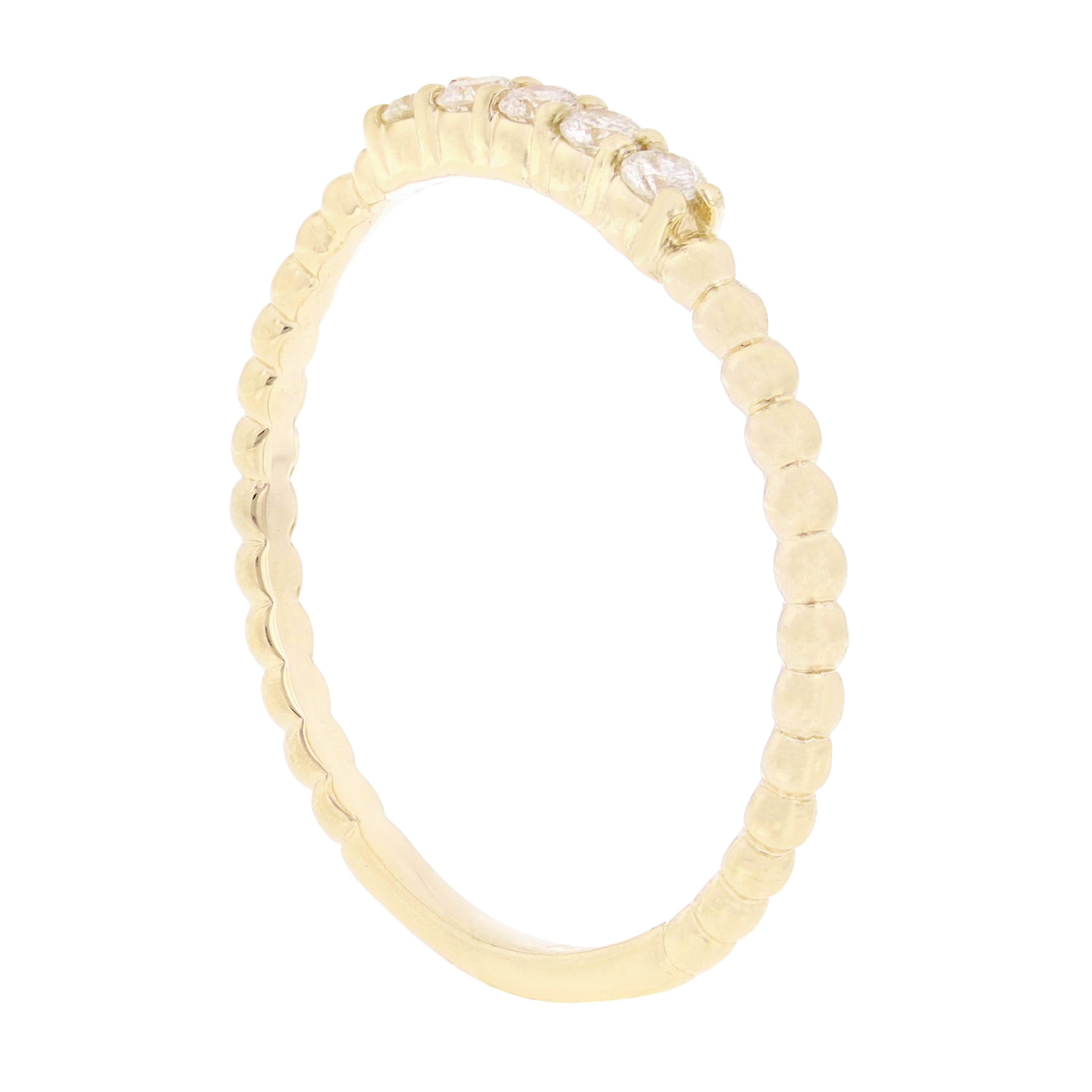 14k Yellow Gold 0.15ctw Diamond 4-Stone Slim Beaded Stackable Band Size 6.5 - Yellow