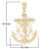 10k Yellow Gold Solid Big Anchor Mariner Cross Jesus Crucifix Pendant 2.6" 15.5g