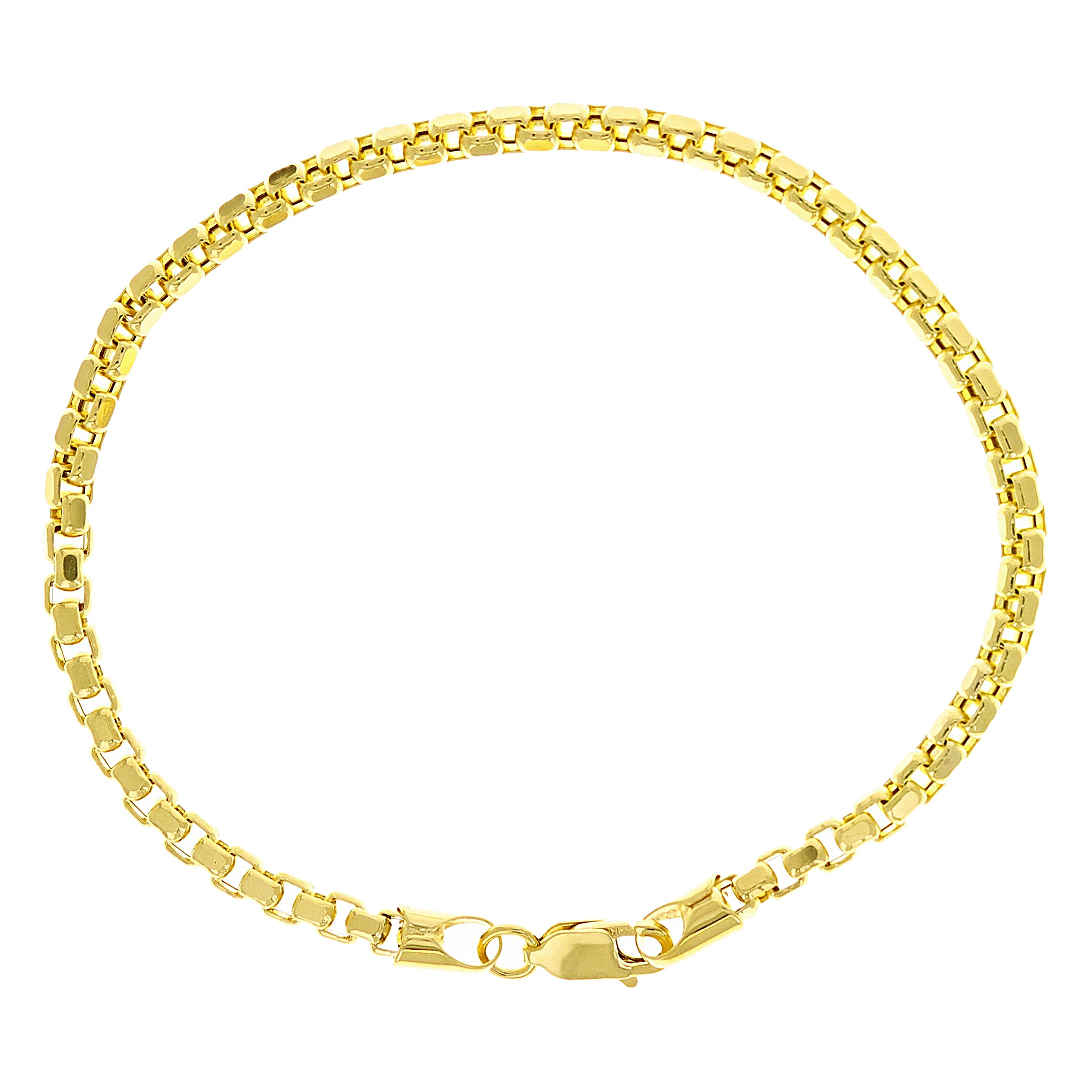 Italian 14k Yellow Gold Venetian Box Chain Bracelet 8.25" 3.4mm 5.5 grams - 8.3" 5.5 grams