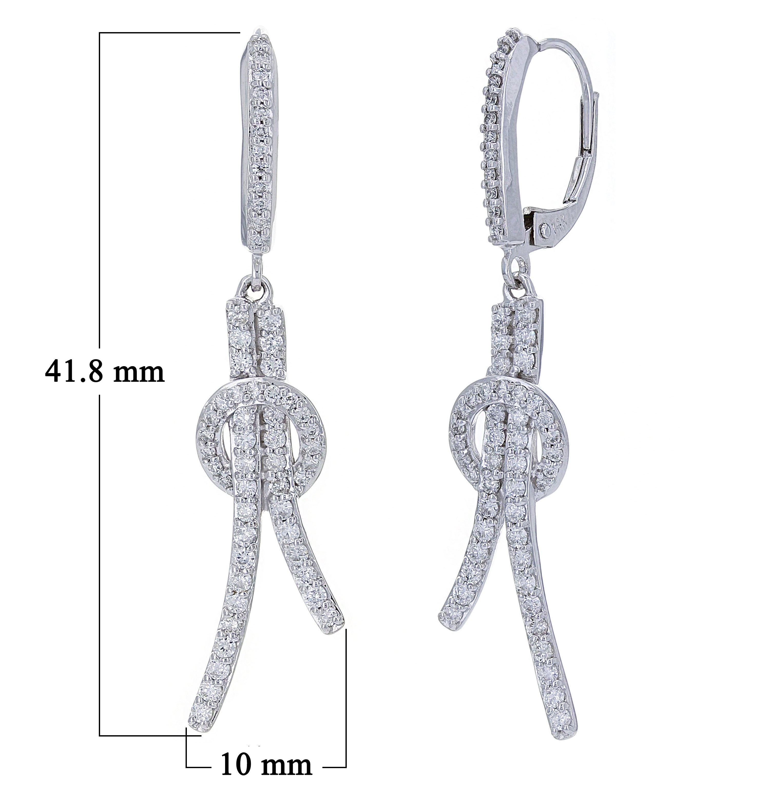 14k White Gold Natural Diamond Knotted Drop Dangle Earrings 0.75ct 3/4cttw