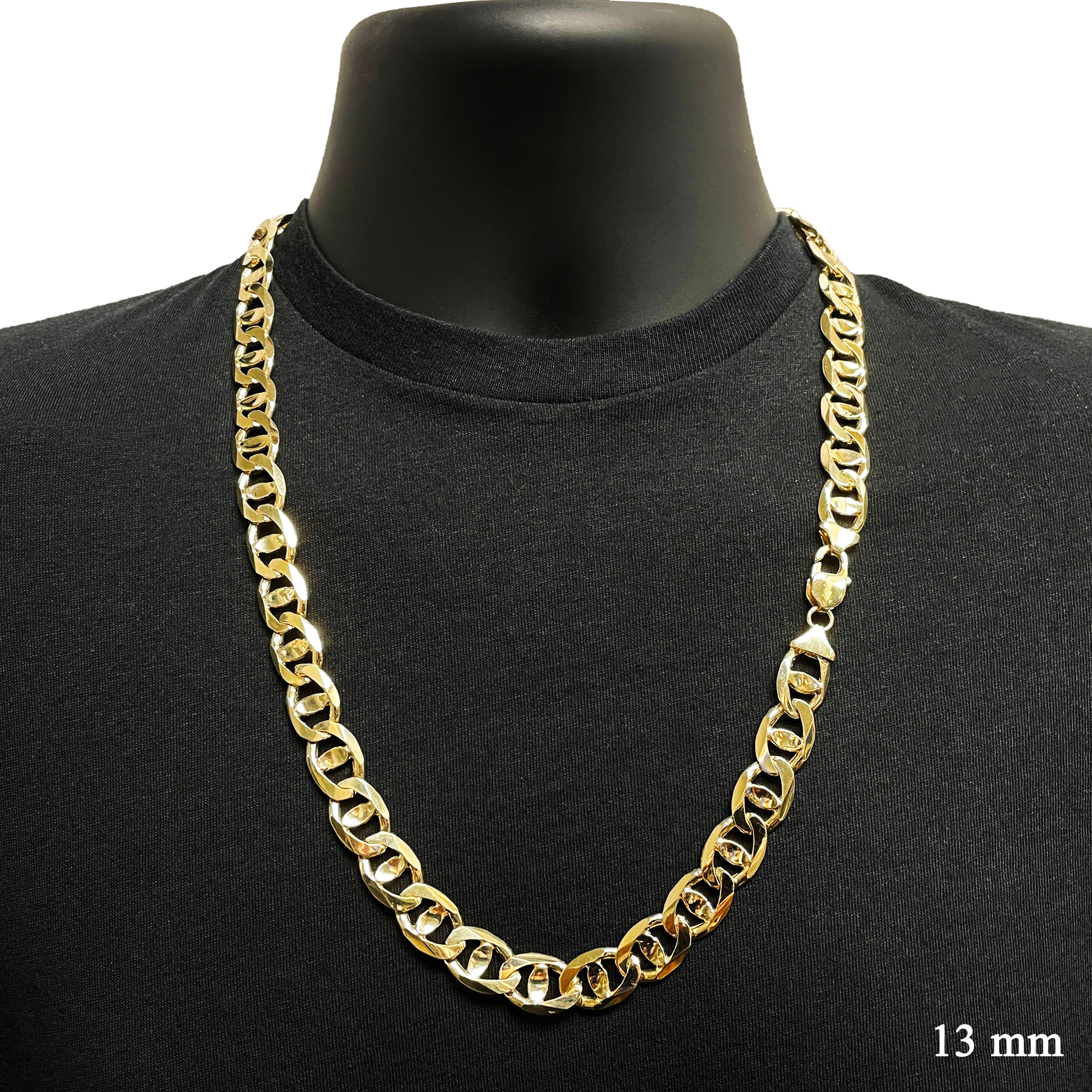 Men's 14k Yellow Gold Solid Concave Mariner Chain Necklace 20" 13mm 125 grams - 20" 125 grams