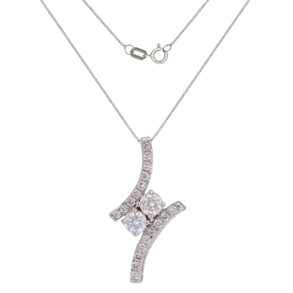 14k White Gold 0.50ctw Diamond 2-Stone Ribbon Anniversary Pendant Necklace