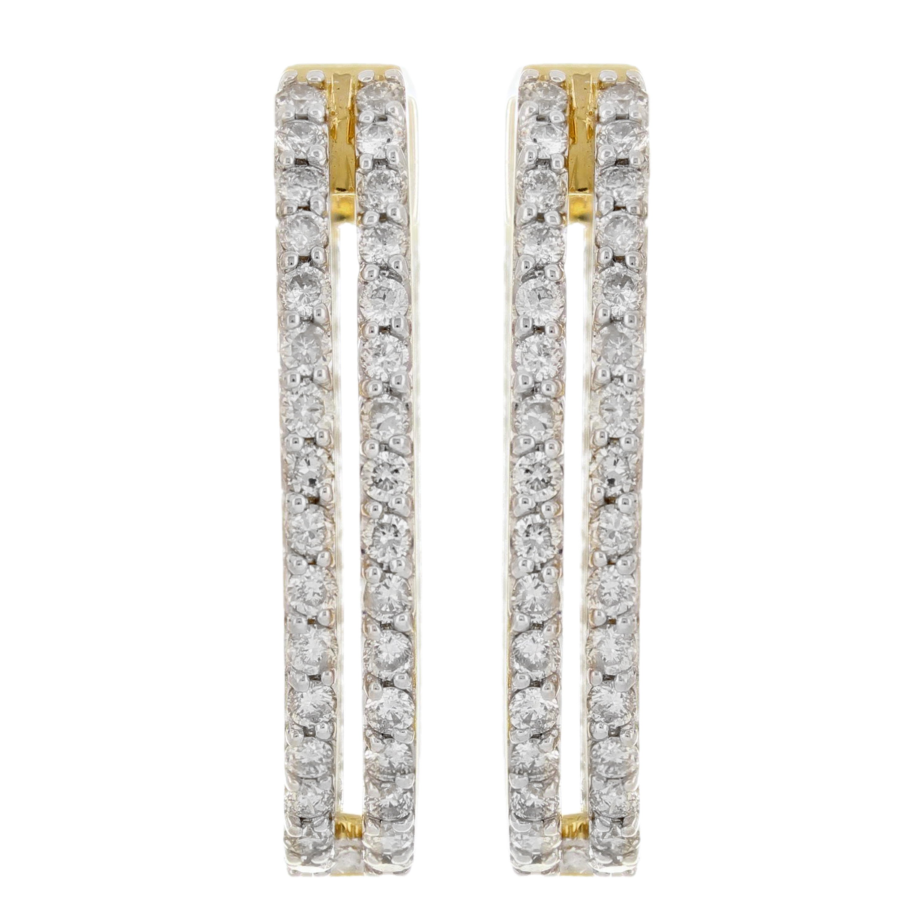 14k Yellow Gold 1ctw Diamond Double Inside Out Oblong Hoop Earrings