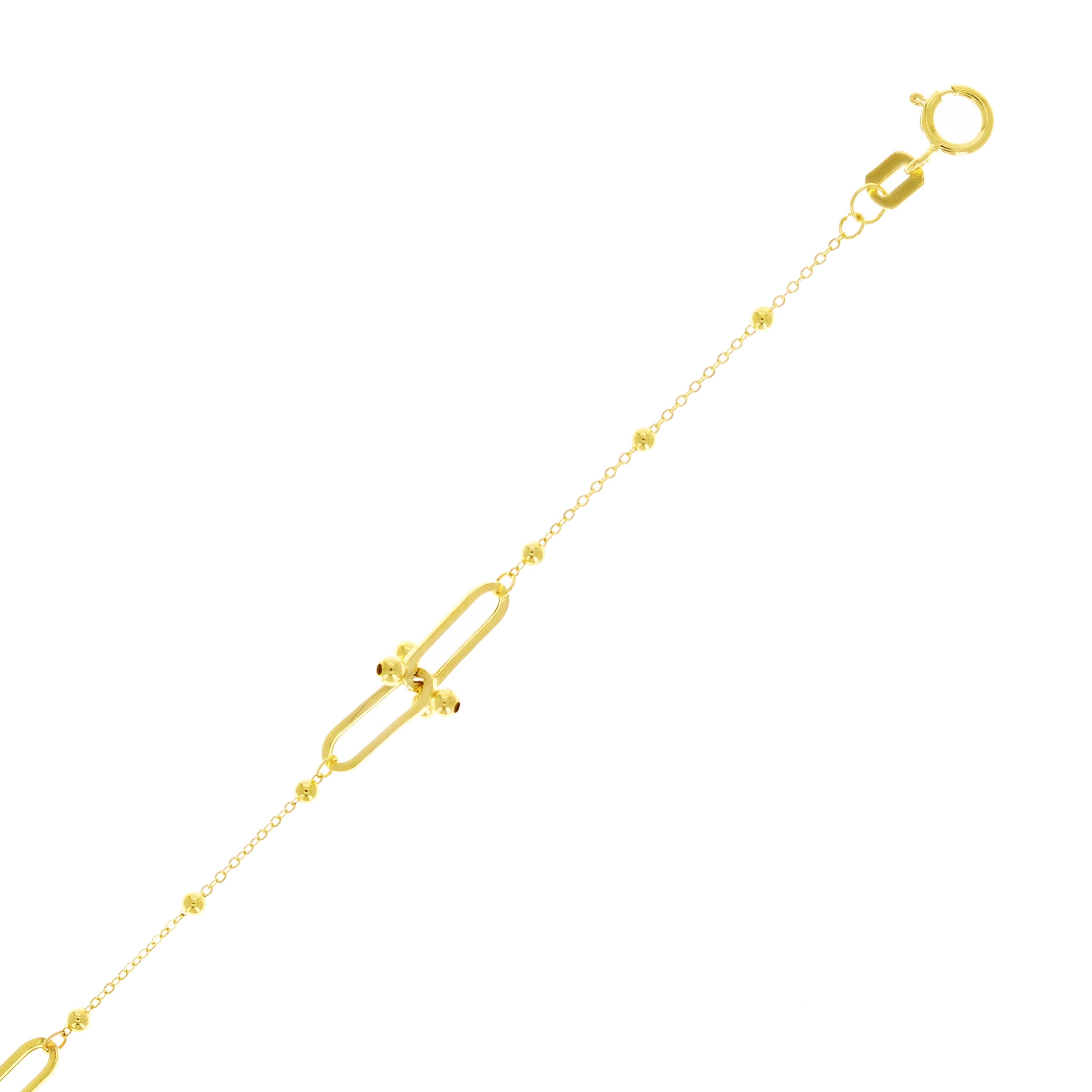 Italian 14k Yellow Gold Ball Beads & U Link Bracelet 6.75" 6mm 1.3 grams