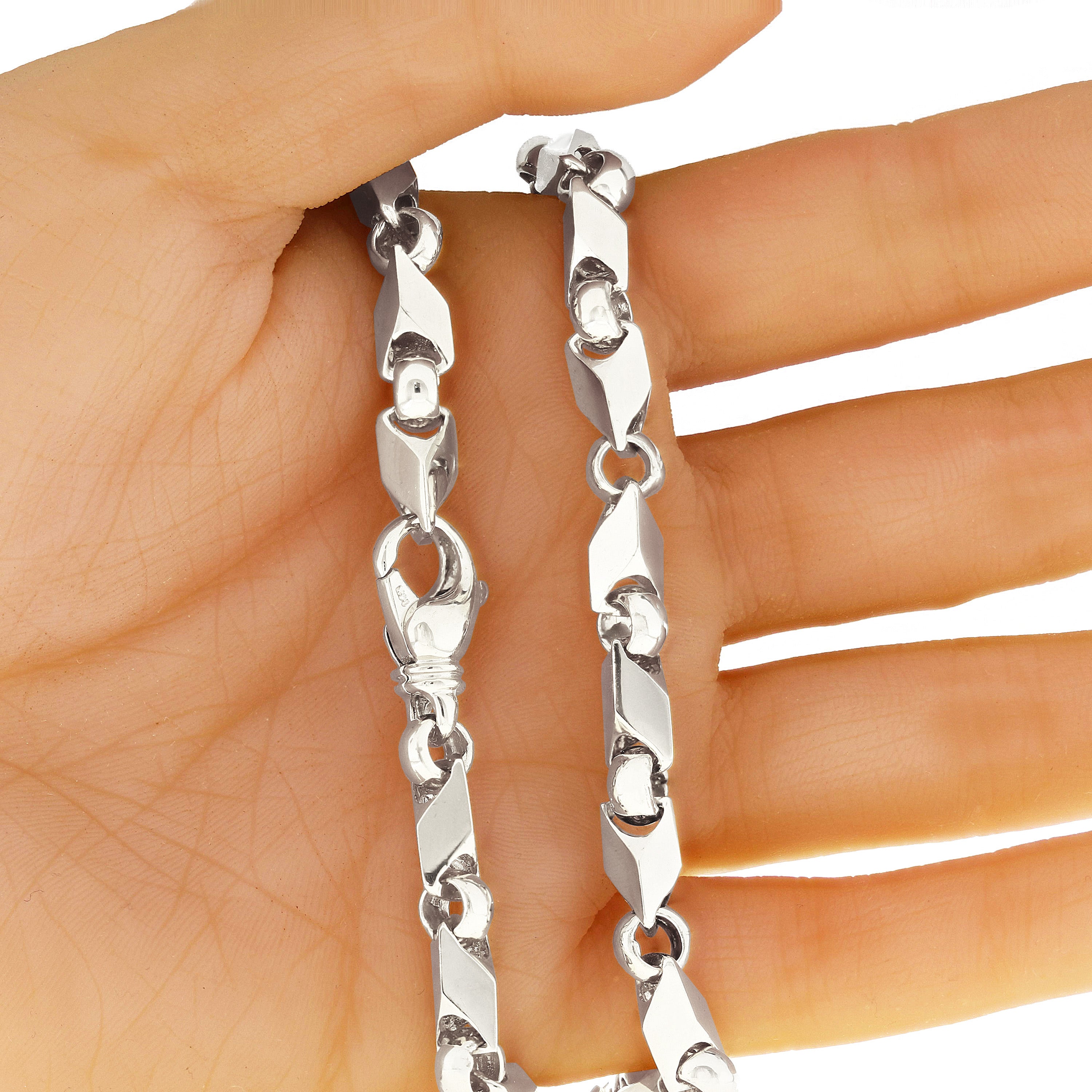 14k White Gold Handmade Fashion Link Necklace 30" 7mm - White,30"