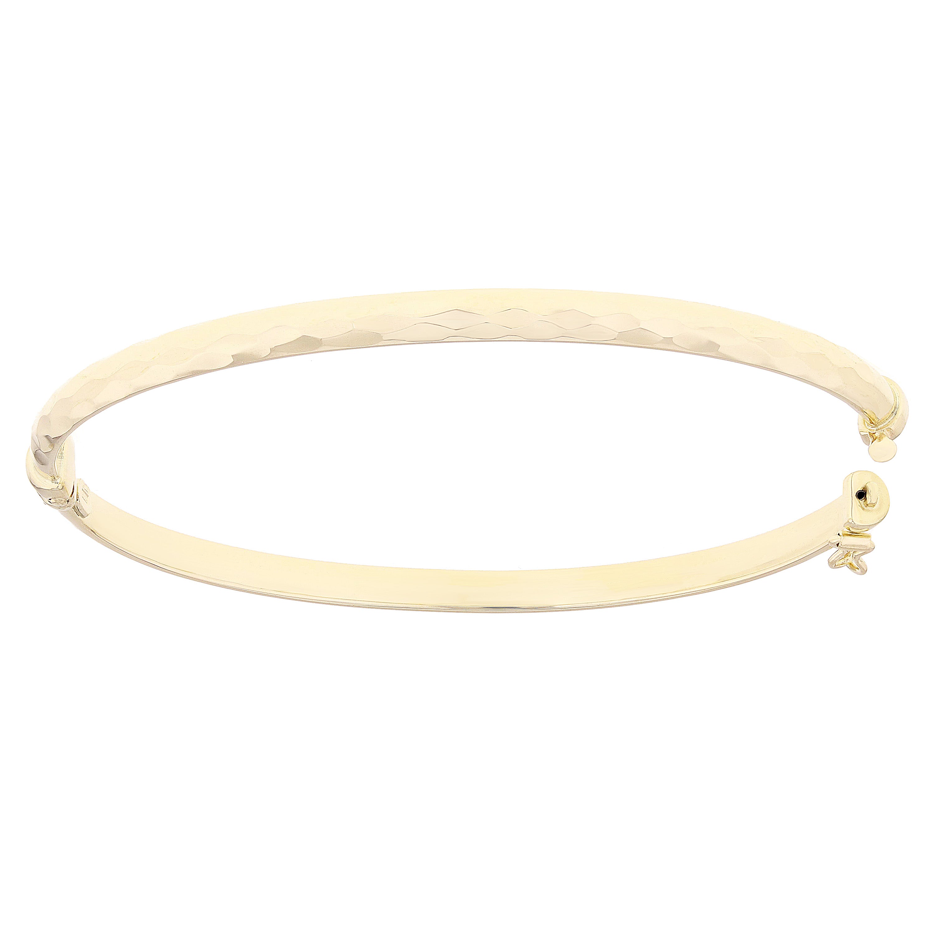 Italian 14k Yellow Gold Polish Faceted Design Hollow Oval Bangle Bracelet 7" 4mm