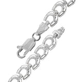 14k White Gold Solid Diamond Cut Horse Shoe Bracelet 6.5" 6.4mm 8 grams - White,6.5"