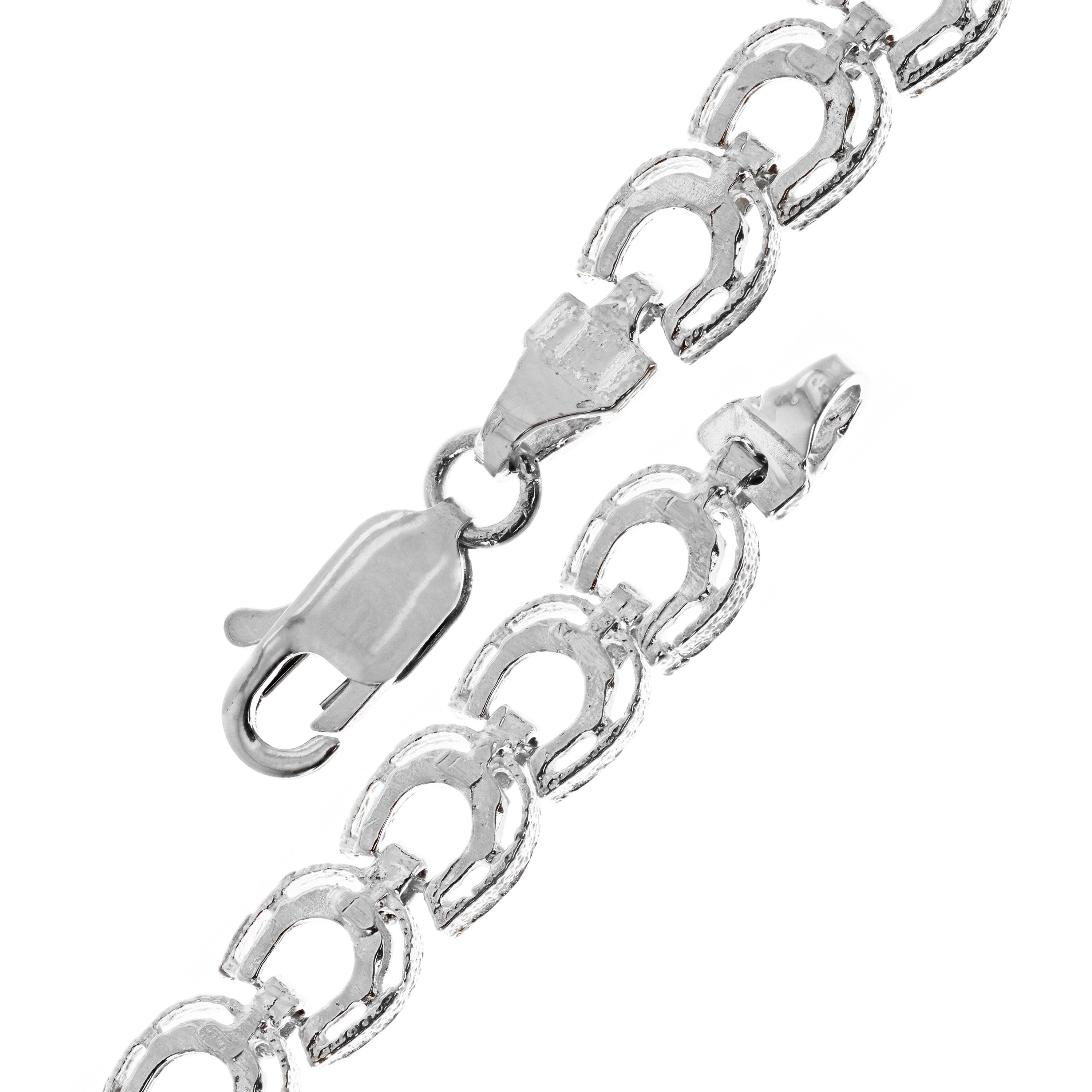 14k White Gold Solid Diamond Cut Horse Shoe Bracelet 6.5" 6.4mm 8 grams - White,6.5"