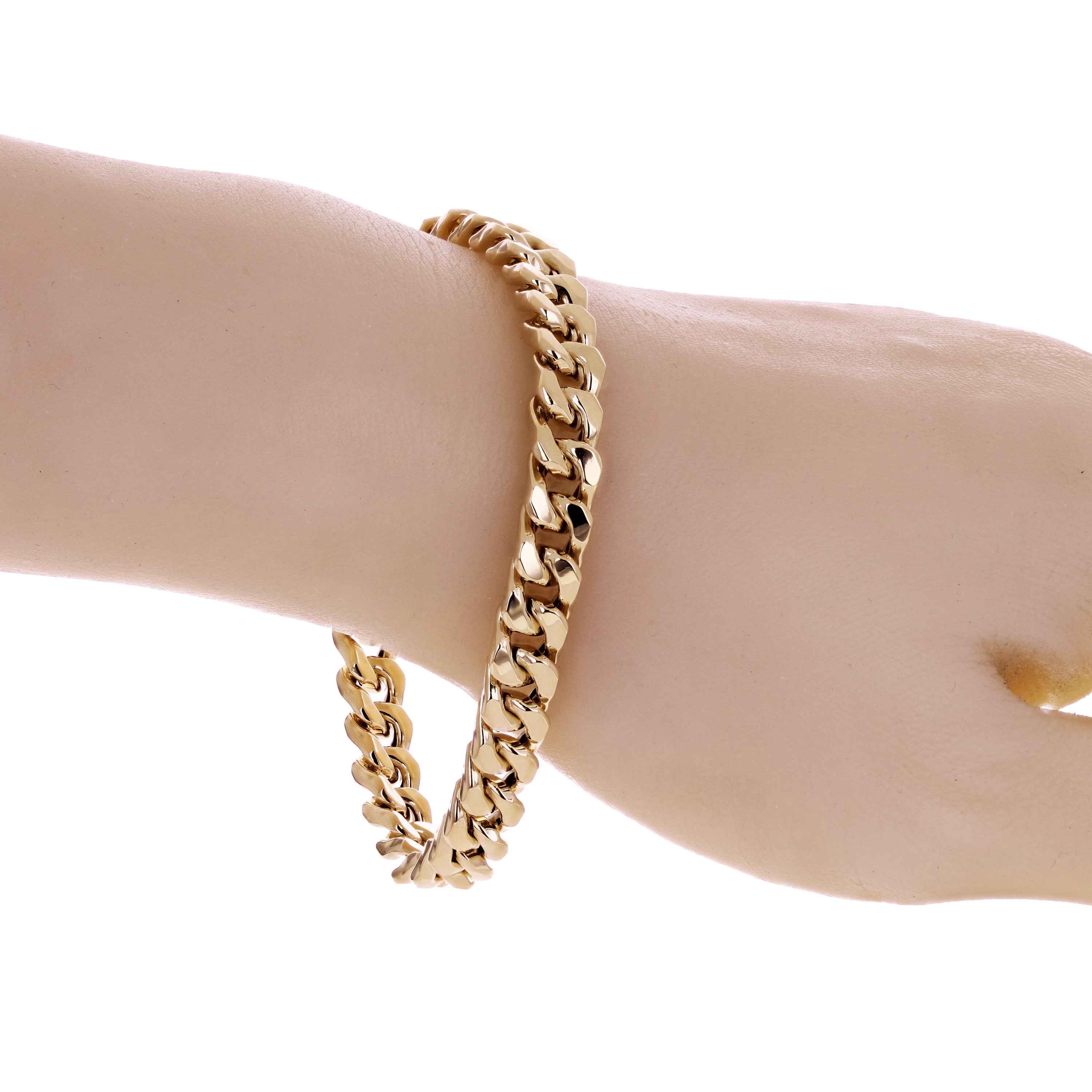 Italian 14k Yellow Gold Hollow Cuban Link Chain Bracelet 8" 7.6mm 12.4 grams