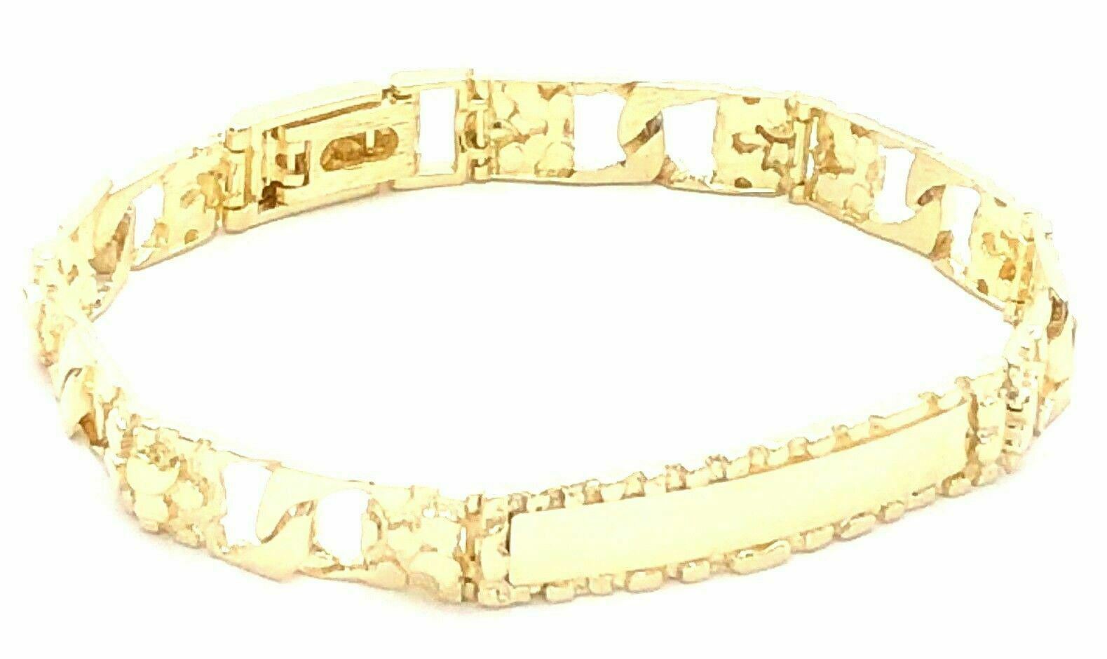 14k Yellow Gold Cuban Link Chain Nugget ID Bracelet 9" 9.5mm 25.4 grams
