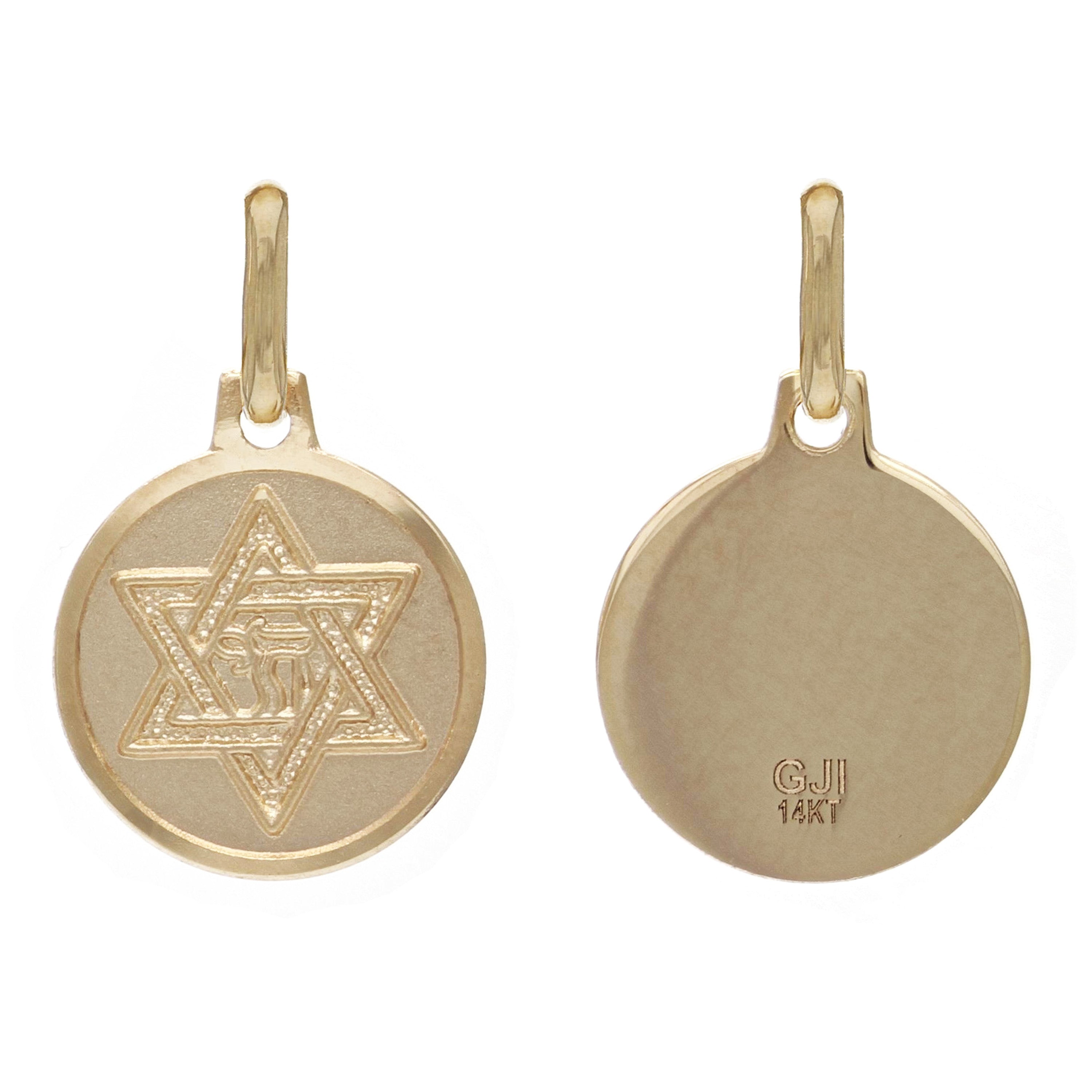 Italian 14k Yellow Gold Jewish Star of David Hebrew Chai Charm Pendant 1.4 grams