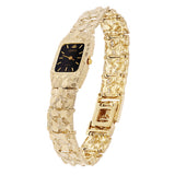 Women's 14k Yellow Gold Nugget Link Wrist Bracelet Geneve Watch 6.5-7" 42 grams - Black Faceplate 7"