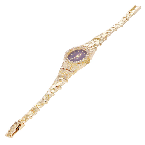 14k Yellow Gold Nugget Wrist Watch Guadalupe Geneve Diamond Watch 6.5