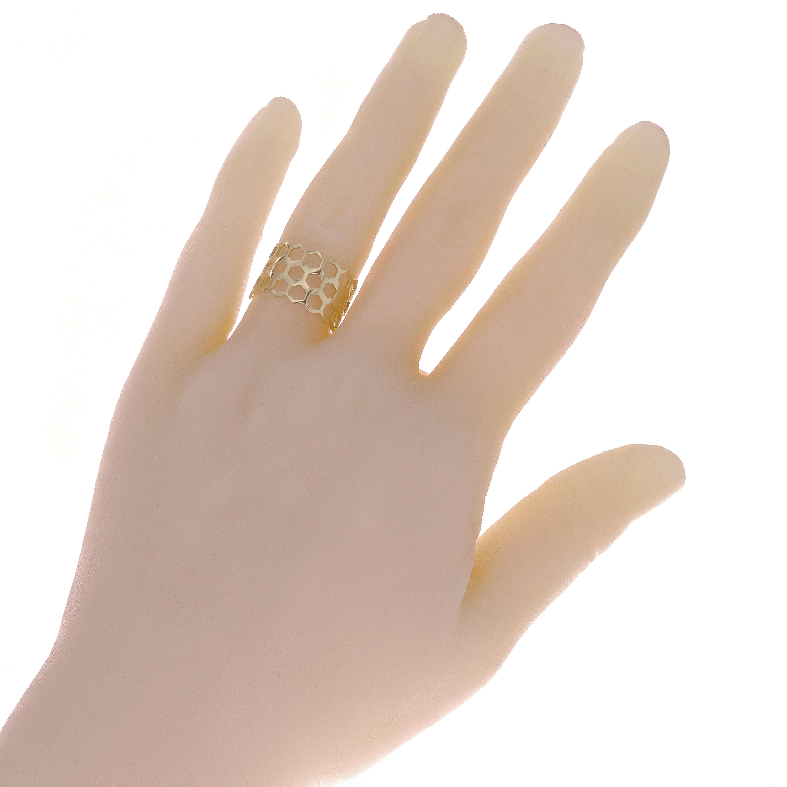 14k Yellow Gold Honeycomb Stackable Ring 11.8 mm Size 6.5 2.3 grams