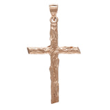 14k Rose Gold Religious Wood Bark Tree Trunk Cross Charm Pendant 2.6 grams - Rose