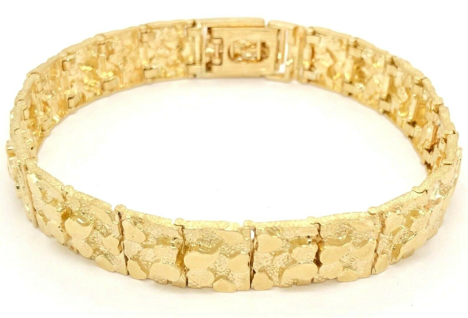 14k Yellow Gold Nugget Bracelet Adjustable 8.5-9" 12mm 34 grams