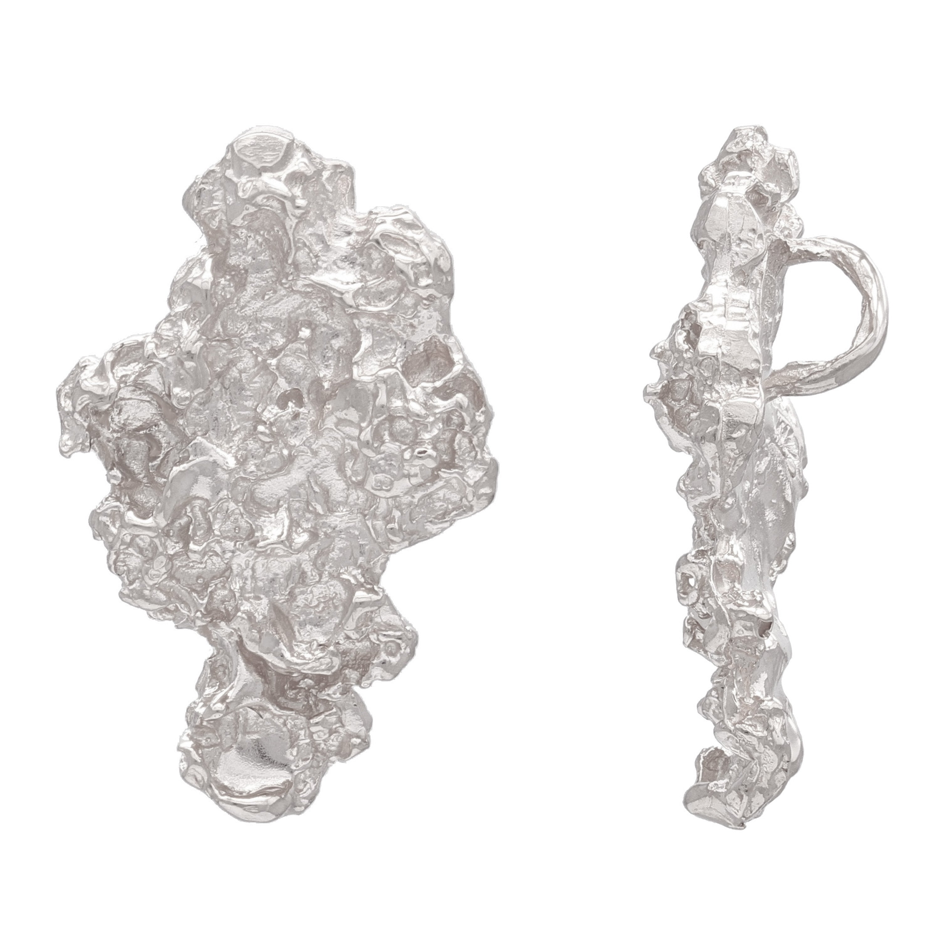 14k White Gold Solid Free Form Nugget Charm Pendant 1.1" 5 grams - White